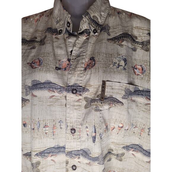 Magellan Mens Shirt Tan/Khaki Fish Design Short Sleeve Sz L - Picture 3 of 6